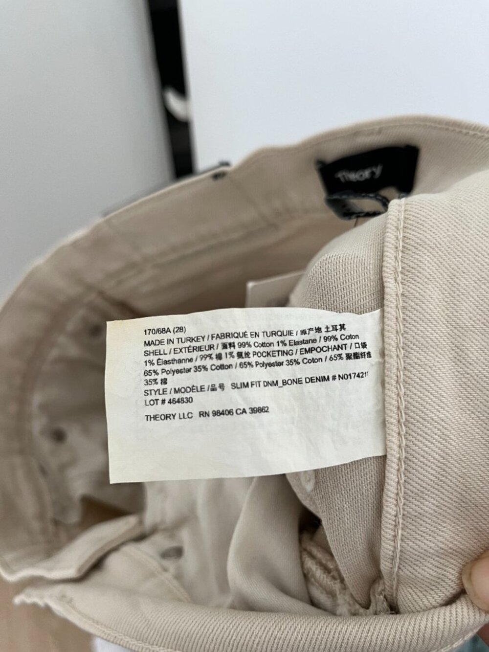 $195 Theory Mens Slim Demin Jeans 28 in 'Sand' light beige NWT - Picture 13 of 16